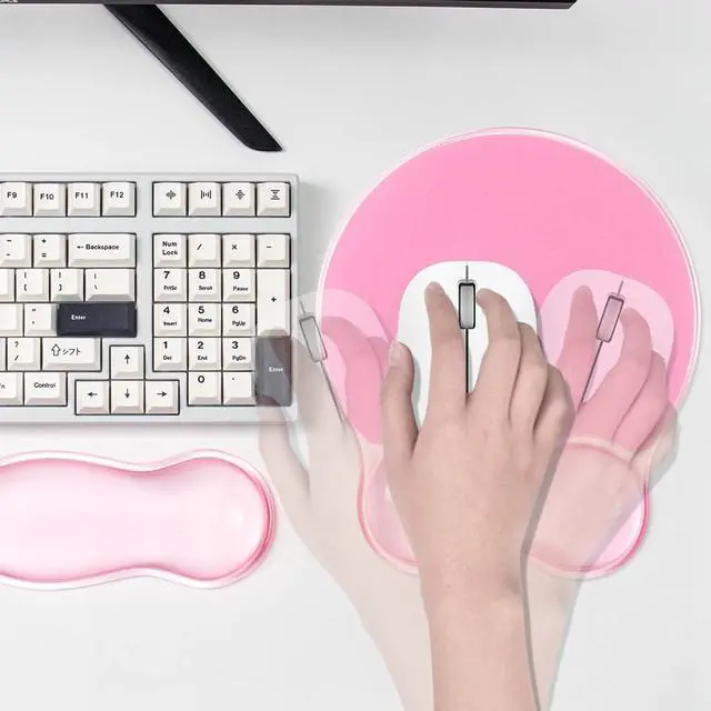 Alt view image 7 of 7 - Rest for Keyboard and Mouse - Ergonomic Pink Mouse Pad with Wrist Rest Support Non-Slip Base for Latop/Desktop/Office Home
