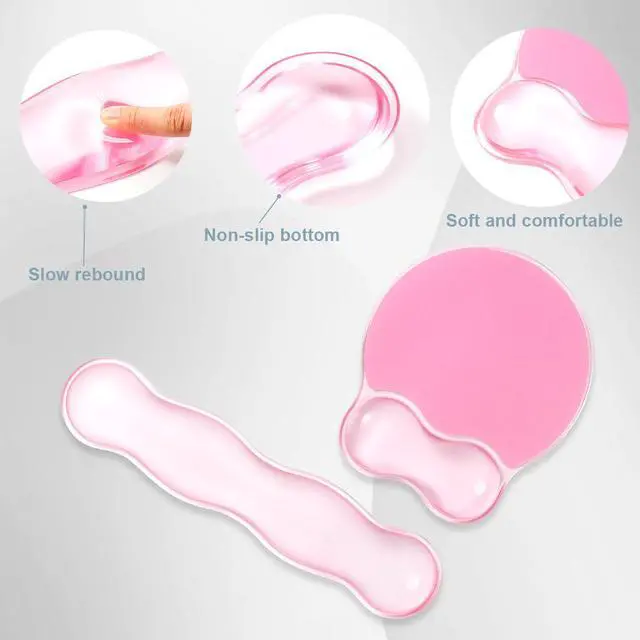 Alt view image 5 of 7 - Rest for Keyboard and Mouse - Ergonomic Pink Mouse Pad with Wrist Rest Support Non-Slip Base for Latop/Desktop/Office Home