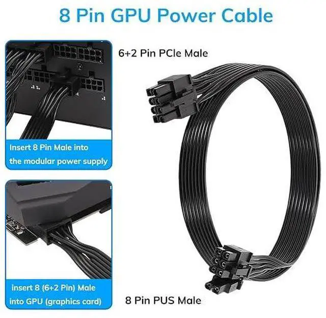 Alt view image 6 of 6 - 8 Pin PCIE Cable, 8 Pin Male to 6+2 Male GPU Power Cable, Compatible with Corsair, Thermaltake, ARESGAME Modular Power Supply (Not for EVGA PSU)