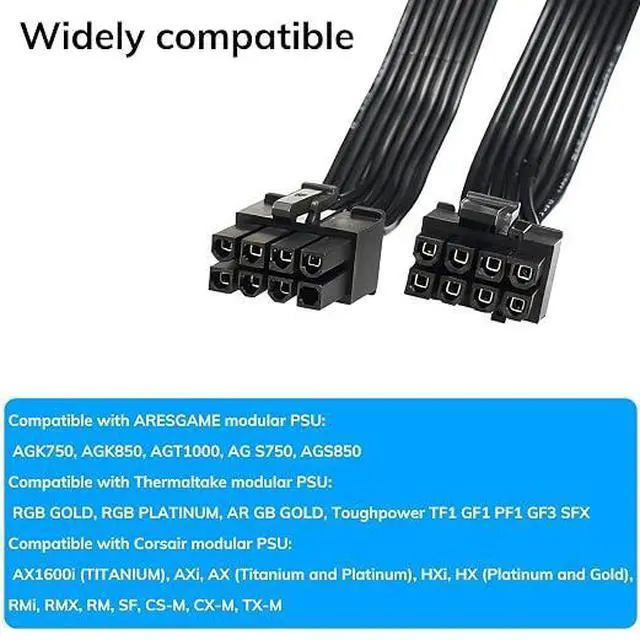 Alt view image 3 of 6 - 8 Pin PCIE Cable, 8 Pin Male to 6+2 Male GPU Power Cable, Compatible with Corsair, Thermaltake, ARESGAME Modular Power Supply (Not for EVGA PSU)