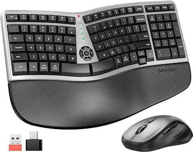 Main image of Ergonomic Wireless Keyboard and Mouse Combo, 2.4G Curved Compact Keyboard with Cushioned Palm Rest, 4 Level DPI Adjustable Wireless Mouse, for Windows/Mac/Desktop/Laptop/PC, Gray Black