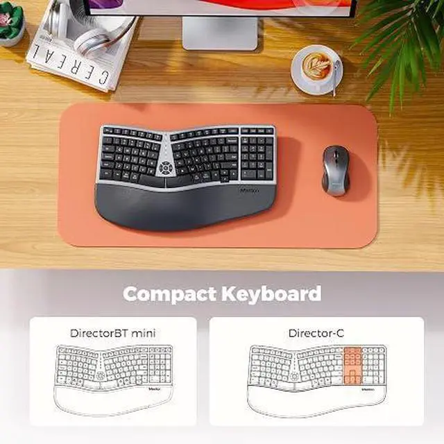 Alt view image 5 of 7 - Ergonomic Wireless Keyboard and Mouse Combo, 2.4G Curved Compact Keyboard with Cushioned Palm Rest, 4 Level DPI Adjustable Wireless Mouse, for Windows/Mac/Desktop/Laptop/PC, Gray Black