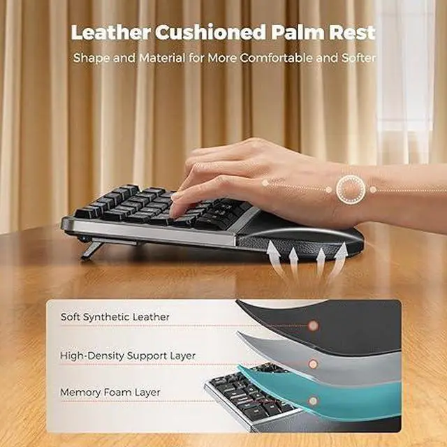 Alt view image 3 of 7 - Ergonomic Wireless Keyboard and Mouse Combo, 2.4G Curved Compact Keyboard with Cushioned Palm Rest, 4 Level DPI Adjustable Wireless Mouse, for Windows/Mac/Desktop/Laptop/PC, Gray Black