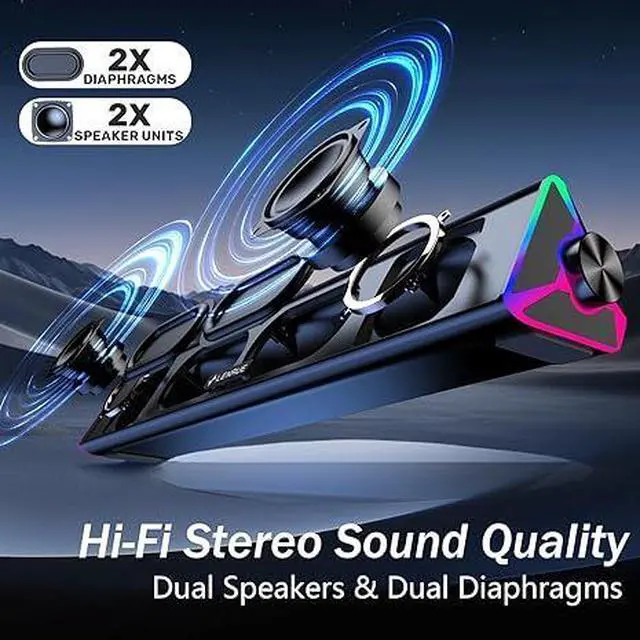 Alt view image 6 of 6 - Computer Speakers for Desktop,PC Speakers with Single USB for Power and Stereo Sound,Touch Lights Gaming Speakers Sound bar for Desktop PC Laptop(USB-C Adapter Included)