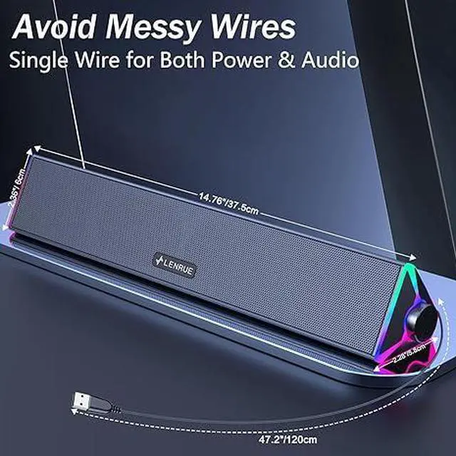 Alt view image 3 of 6 - Computer Speakers for Desktop,PC Speakers with Single USB for Power and Stereo Sound,Touch Lights Gaming Speakers Sound bar for Desktop PC Laptop(USB-C Adapter Included)