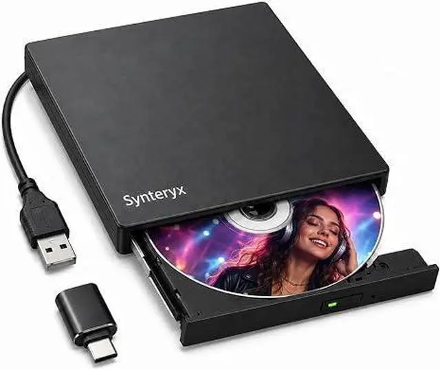 Main image of CD DVD Drive, USB-A & USB-C CD Burner for Laptop, PC & Mac | Portable DVD Burner & CD Reader Writer, Play & Burn 2-in-1 External Disc Drive Compatible with Windows, macOS & Linux