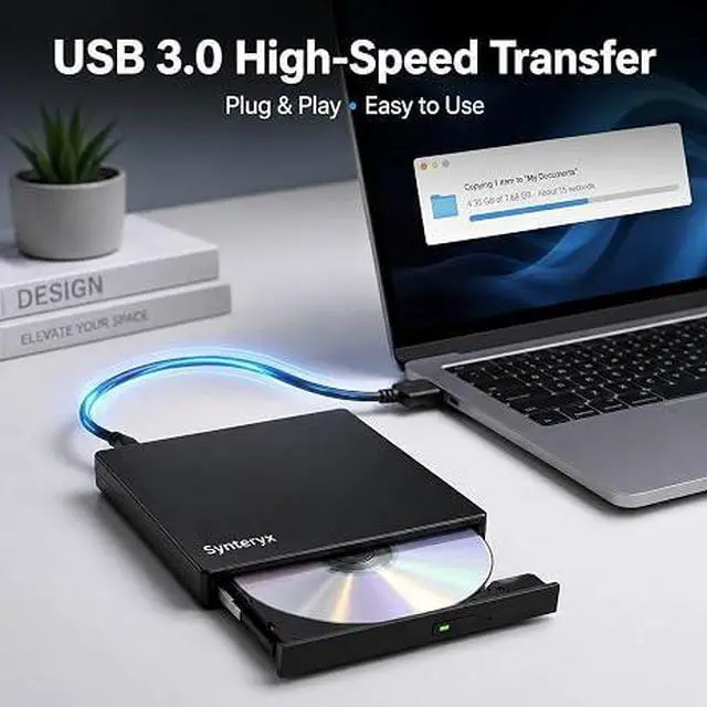 Alt view image 2 of 6 - CD DVD Drive, USB-A & USB-C CD Burner for Laptop, PC & Mac | Portable DVD Burner & CD Reader Writer, Play & Burn 2-in-1 External Disc Drive Compatible with Windows, macOS & Linux