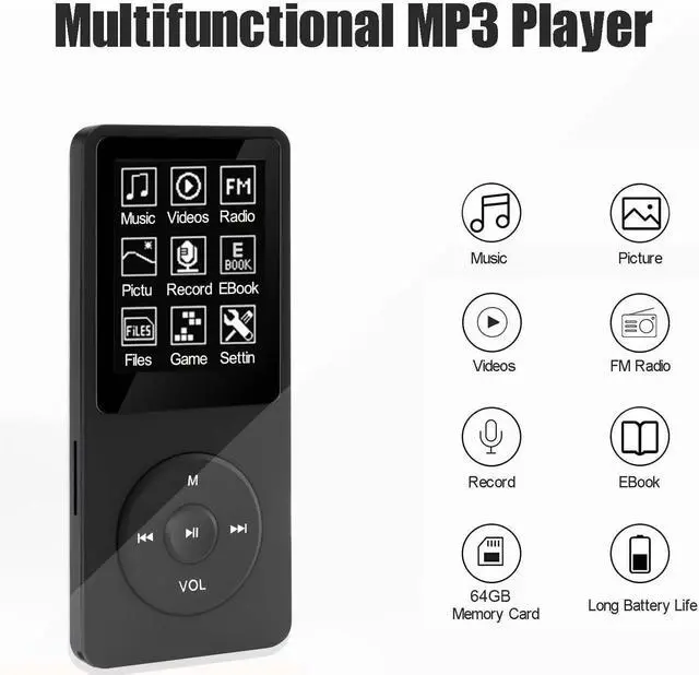 Alt view image 4 of 6 - 64GB MP3 Player with Speaker Earphones Portable Music Player for Kids Support Music/Picture/Video/Voice Recording/E-Book Black