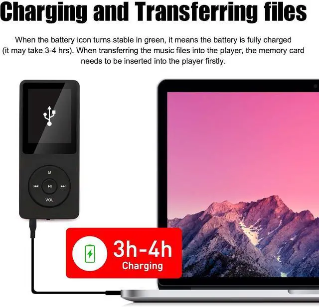 Alt view image 3 of 6 - 64GB MP3 Player with Speaker Earphones Portable Music Player for Kids Support Music/Picture/Video/Voice Recording/E-Book Black