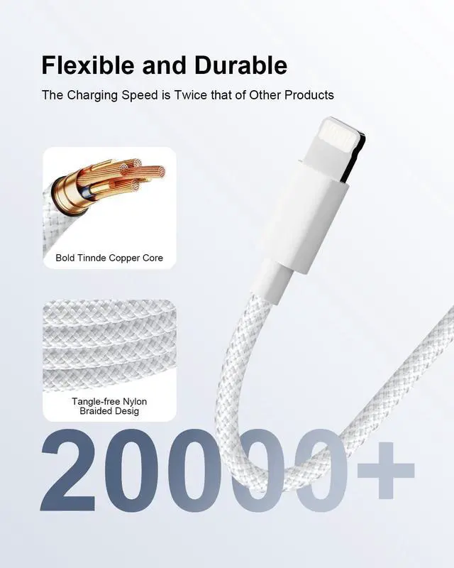 Alt view image 2 of 7 - USB to Lightning Cable 3ft 2pack, Apple MFi Certified iPhone Charger Cord Lead Nylon Braided Car Fast Charging Lightning Cable Apple Charging Cord for iPhone 14 13 12 11 Pro Max XS X 8 7Plus 6 SE iPad