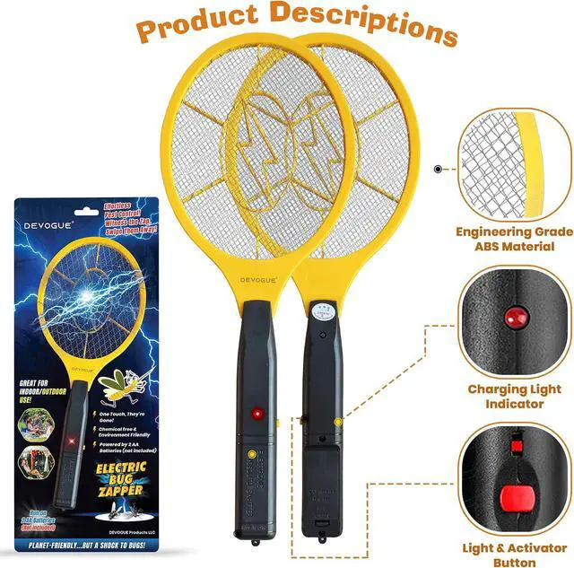 Alt view image 5 of 6 - Electric Fly Swatter Bug Zapper Battery Operated Flies Killer Indoor and Outdoor Pest Control Mosquito Zapper and Insect Catcher Racket