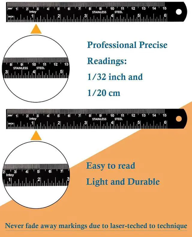 Alt view image 4 of 7 - Metal Ruler, 6 Inch Stainless Steel Straight Edge with Metric Measurement, 2 Pack, 15 Centimeters Straight Edge Ruler with Inch to MM Conversion Table for Students, Machinist and Drafting