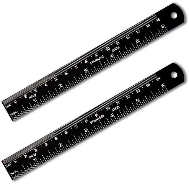 Main image of Metal Ruler, 6 Inch Stainless Steel Straight Edge with Metric Measurement, 2 Pack, 15 Centimeters Straight Edge Ruler with Inch to MM Conversion Table for Students, Machinist and Drafting