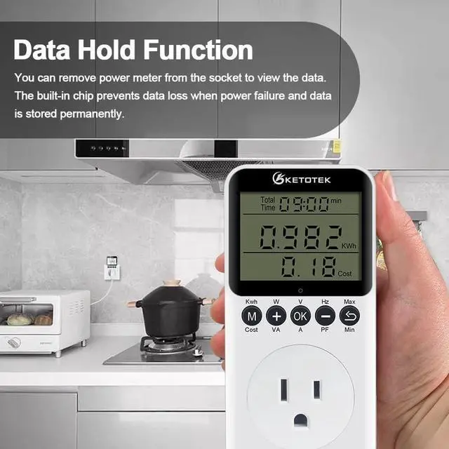 Alt view image 2 of 7 - Watt Meter Power Meter Plug Electricity Usage Monitor for Home, Energy Monitor with LCD Display, Kilowatt Meter Socket Outlet, Voltage Amps Power Consumption Meter, Overload Protection