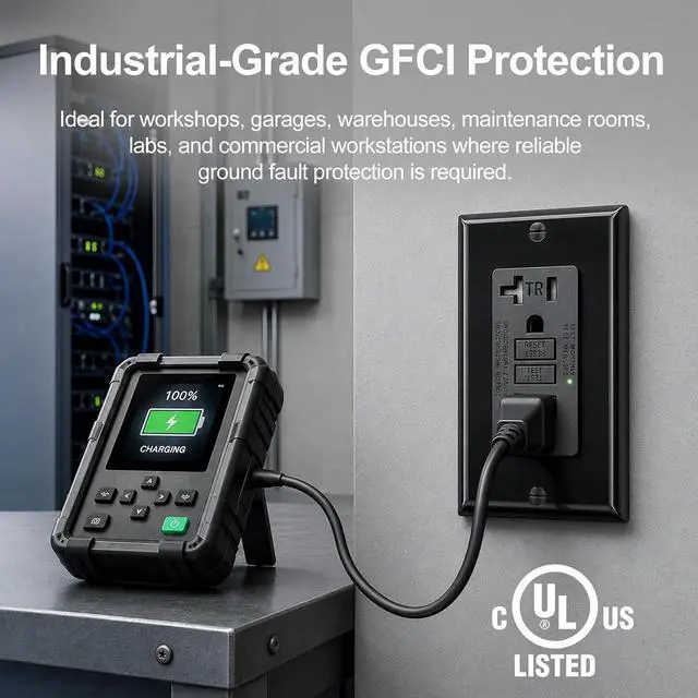 Alt view image 5 of 7 - Baomain Generator GFCI Outlet 20Amp, Industrial Grade Self-Test Ground Fault Circuit Interrupter, Tamper-Resistant Receptacle,Heavy-Duty Receptacle, UL&CUL Certified, Matte Black (1-Pack)