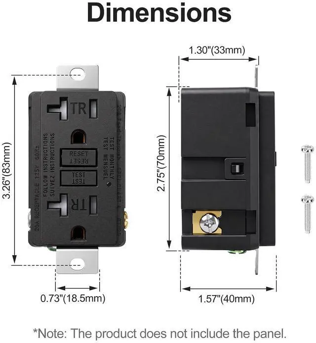 Alt view image 2 of 7 - Baomain Generator GFCI Outlet 20Amp, Industrial Grade Self-Test Ground Fault Circuit Interrupter, Tamper-Resistant Receptacle,Heavy-Duty Receptacle, UL&CUL Certified, Matte Black (1-Pack)