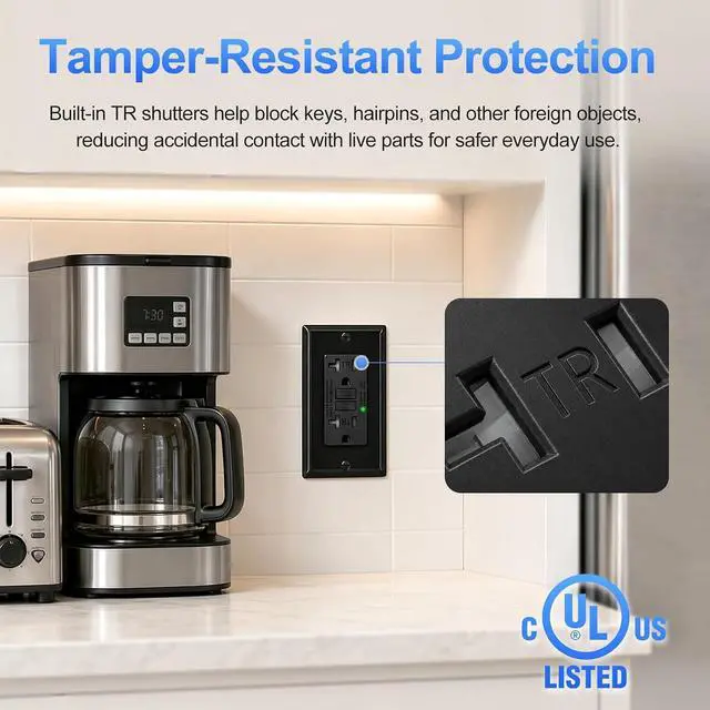 Alt view image 4 of 7 - Baomain Generator GFCI Outlet 20Amp, Industrial Grade Self-Test Ground Fault Circuit Interrupter, Tamper-Resistant Receptacle,Heavy-Duty Receptacle, UL&CUL Certified, Matte Black (1-Pack)