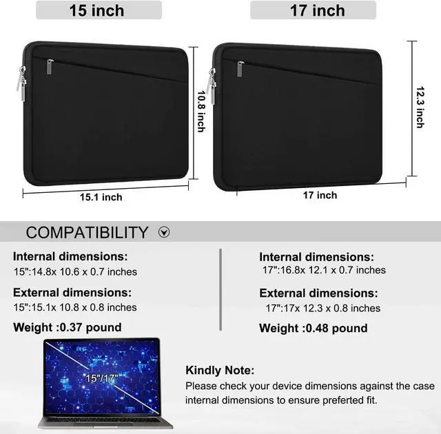 Alt view image 6 of 6 - Laptop Sleeve Case 17 inch, Durable Computer Carrying Bag with Front Pocket | Laptop Case, Computer Sleeve Handbag with Front Pocket, Laptop Cover for 15-16 Inch Notebook, Black