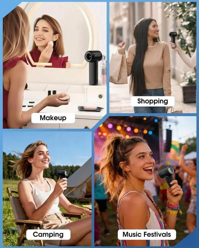 Alt view image 4 of 6 - Portable Handheld Fan, High Speed Turbo Mini Fan with 5 Speeds, 3000mAh USB-C Rechargeable Personal Fan, LED Digital Display, Small Pocket Fan for Travel, Camping, Concerts, Makeup (Black)