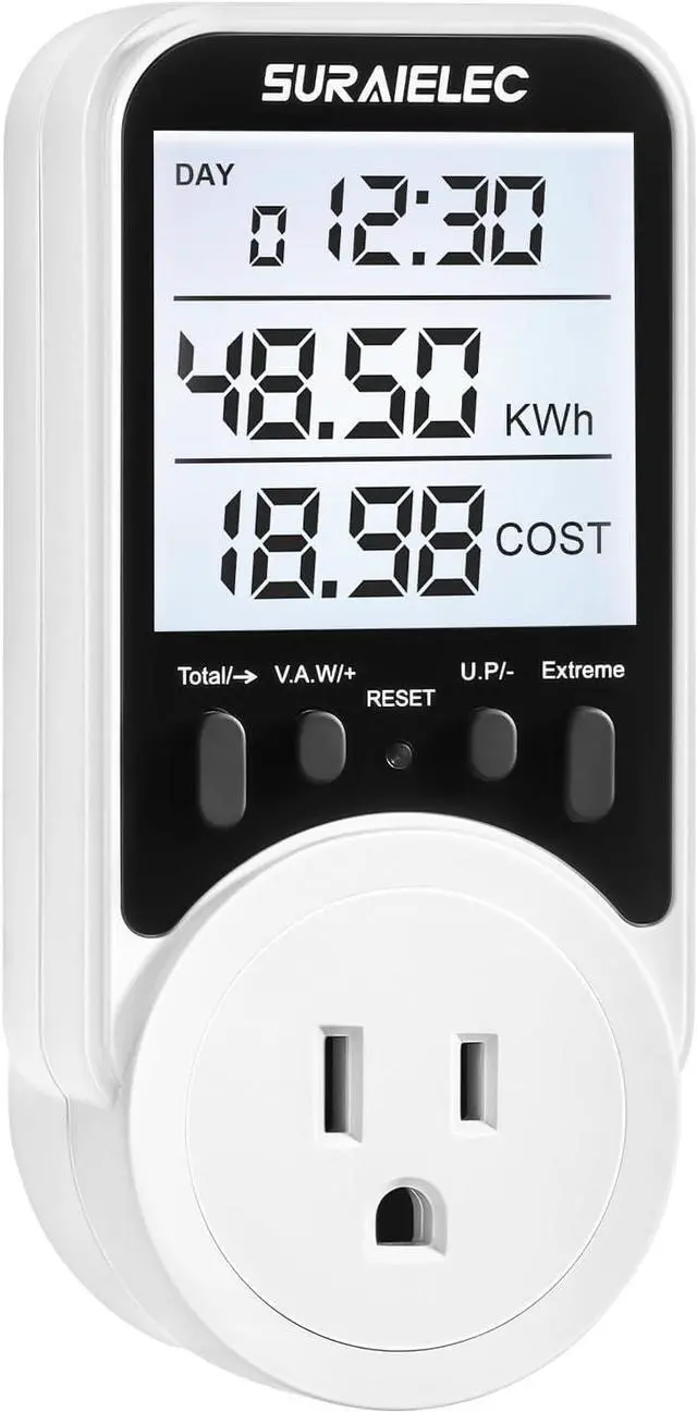 Main image of Outlet Watt Meter, 90-250V Wide Range Power Meter Cost Calculator | Plug-in Electricity Usage Monitor, Large Backlit Display, Overload Protection, Kilowatt, kWh, Voltage, Amp & Wattage Meter