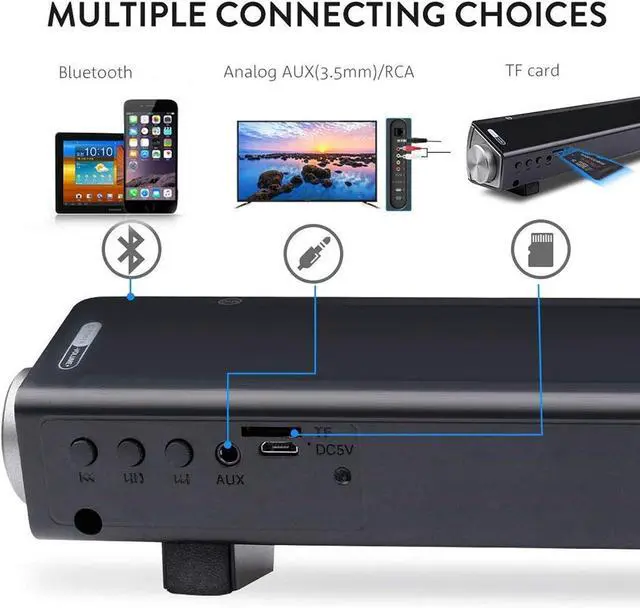 Alt view image 4 of 6 - 2 X 5W Mini Bluetooth Sound Bar, Wired and Wireless Home Theater Audio for Cell Phone/Tablet/Projector and Support TV with AUX/RCA Output