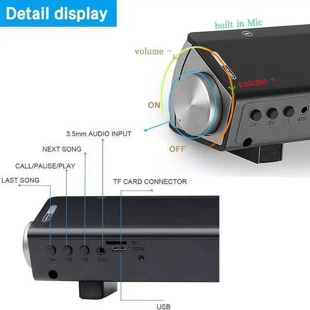 Alt view image 6 of 6 - 2 X 5W Mini Bluetooth Sound Bar, Wired and Wireless Home Theater Audio for Cell Phone/Tablet/Projector and Support TV with AUX/RCA Output