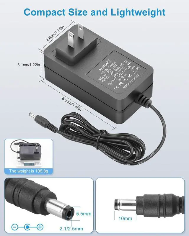 Alt view image 4 of 7 - 12V Power Supply 2A Universal AC Adapter 100-240V 50-60HZ to DC 12 Volt Power Cord 2Amp 1A 6.5FT with 14 Tips for DVD Player External Hard Drive Yamaha Piano Keyboard LED Light Router CCTV