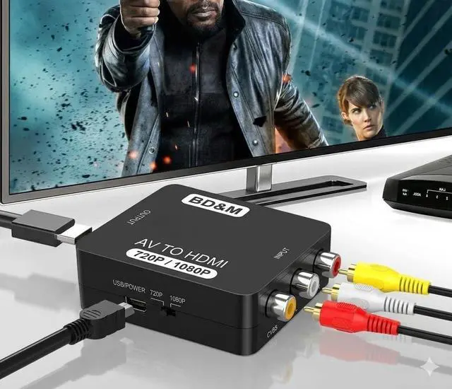 Alt view image 2 of 3 - RCA to HDMI Converter, AV to HDMI Adapter Supports PAL/NTSC for PS2, PS3, Xbox, VHS, VCR, DVD Players