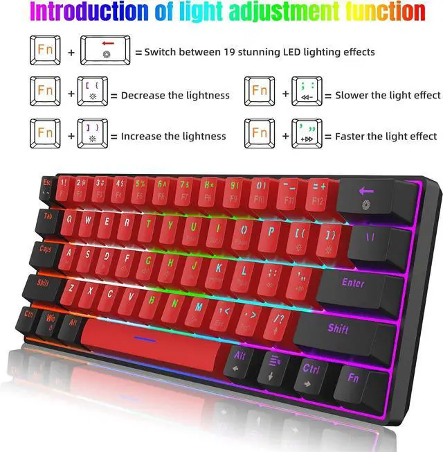 Alt view image 2 of 6 - 60% Wired Mechanical Keyboard (Black-Red, Red Switches)