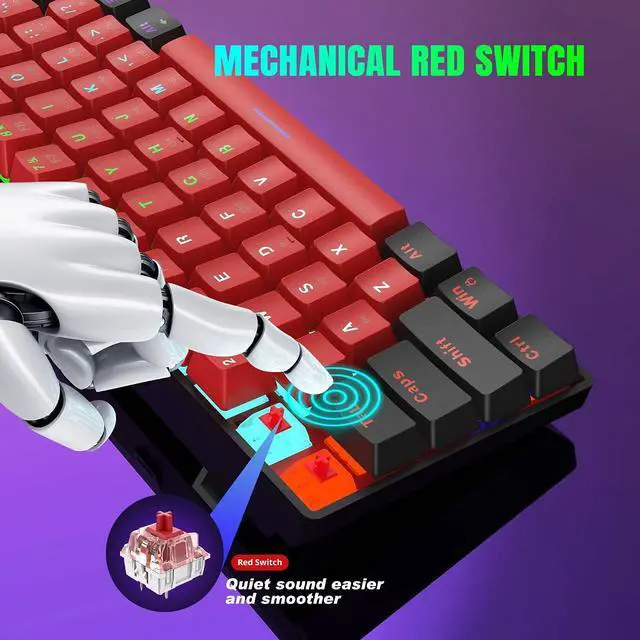 Alt view image 4 of 6 - 60% Wired Mechanical Keyboard (Black-Red, Red Switches)
