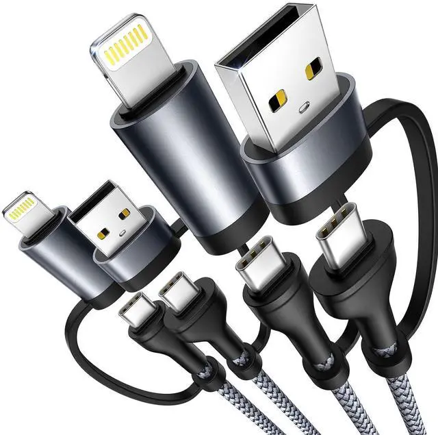 Main image of 4 in 1 Charging Cable, 2Pack 60W USB C to Lightning Cable 6.6FT, USB A/C to C/Lightning Multi Charging Cable Fast Charging for iPhone 16 15 14 13 12 Pro Max/iPad Pro/Samsung S25 S24/Switch 2, Grey
