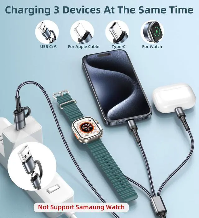 Alt view image 4 of 6 - Travel Essentials for 3 in 2 Multi Charging Cable for iPhone 17 Charger USB C Cord, Car RV Camping Essentials Compatible with iPhone 17/16/15-12