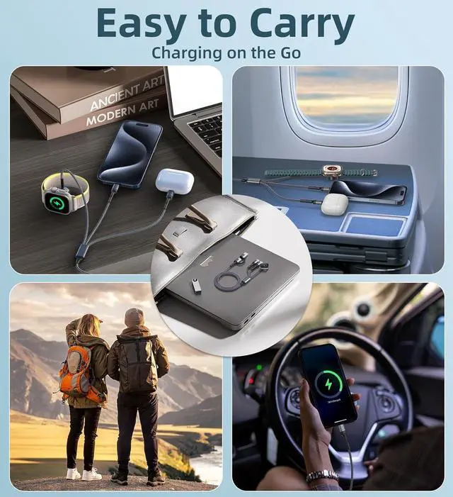 Alt view image 2 of 6 - Travel Essentials for 3 in 2 Multi Charging Cable for iPhone 17 Charger USB C Cord, Car RV Camping Essentials Compatible with iPhone 17/16/15-12