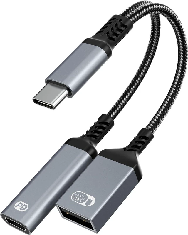 Main image of 2-in-1 USB C OTG Adapter and Charger, Type C OTG Charging Adapter with 60W PD Fast Charging, USB C Splitter OTG Cable Compatible with iPad, iPhone 15 16 17, Samsung, Pixel, Chromecast
