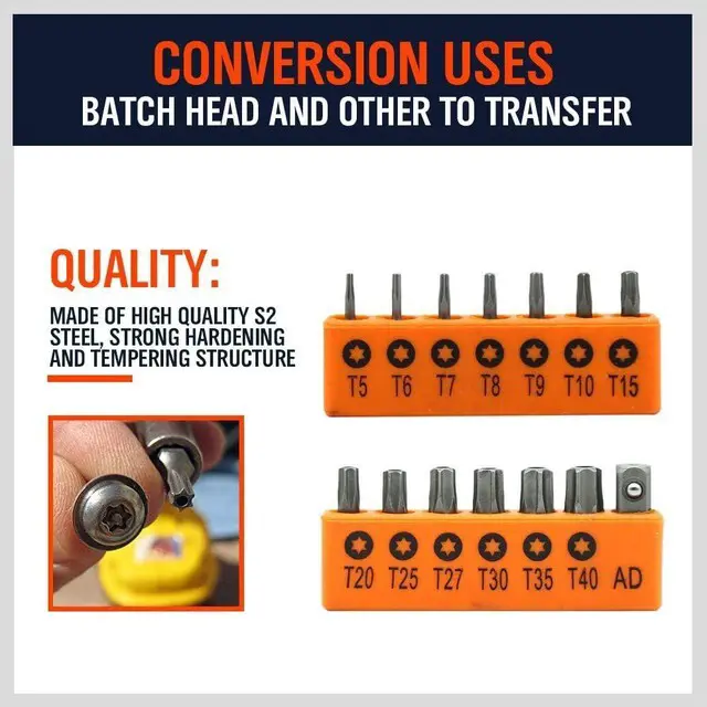 Alt view image 6 of 7 - 14-Piece Tamper Resistant Star Bits, S2 Alloy Steel, T5 - T40 Security Torx Bit Set