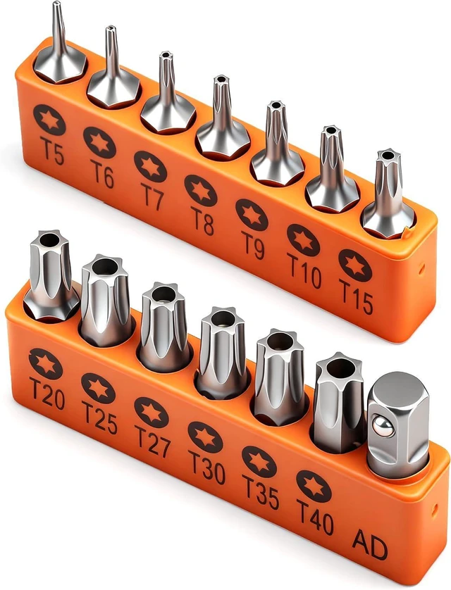 Main image of 14-Piece Tamper Resistant Star Bits, S2 Alloy Steel, T5 - T40 Security Torx Bit Set