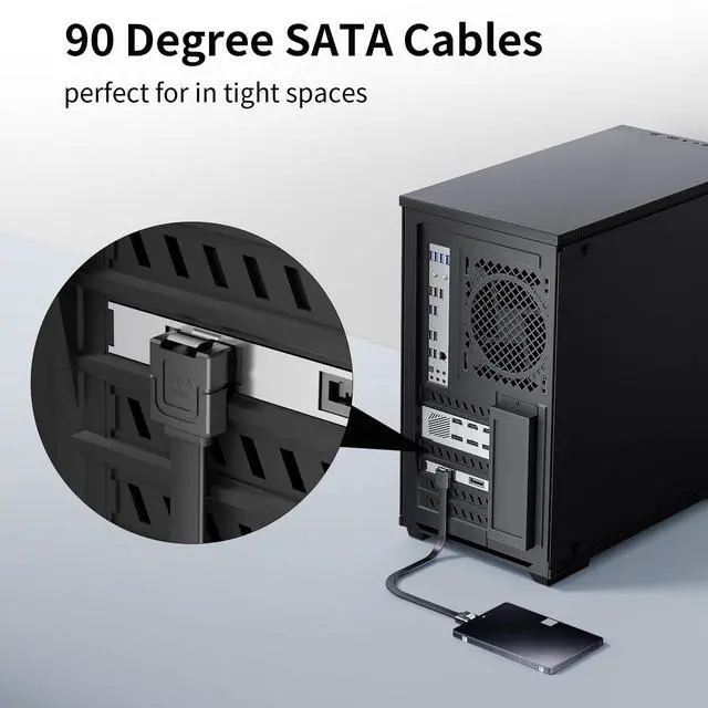 Alt view image 2 of 6 - SATA Cable III Right Angle & Straight, 2-Pack SATA Data Cables 90 Degree + SATA 3 Cable Straight to Straight, 6Gbps Tangle-Free SATA Cable 7pin Black with Locking Latch for Hard Drive SSD