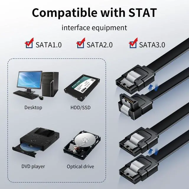Alt view image 5 of 6 - SATA Cable III Right Angle & Straight, 2-Pack SATA Data Cables 90 Degree + SATA 3 Cable Straight to Straight, 6Gbps Tangle-Free SATA Cable 7pin Black with Locking Latch for Hard Drive SSD