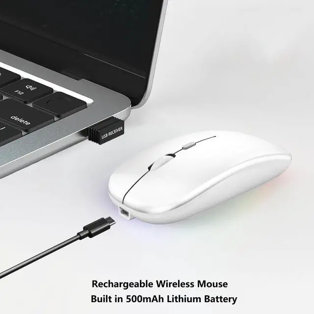 Alt view image 3 of 7 - Wireless Bluetooth Mouse Rechargeable Laptop Mice Silent Slim Use(BT5.2 and 2.4G Portable USB Receiver) Dual Mode Computer Mouse for Laptop/iPad/Tablet/Apple/Computer/Mac(Bright White)