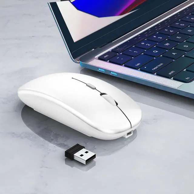 Alt view image 2 of 7 - Wireless Bluetooth Mouse Rechargeable Laptop Mice Silent Slim Use(BT5.2 and 2.4G Portable USB Receiver) Dual Mode Computer Mouse for Laptop/iPad/Tablet/Apple/Computer/Mac(Bright White)