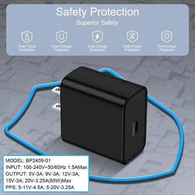 Alt view image 6 of 7 - 65W Super Fast Charger Type C for Samsung Galaxy S26 Ultra S26+ S26 S25 FE S25 Ultra S24 S23 S22 S21 A57 A56 A37 A36 A17 A16 A15 A14 5G, USB C Power Adapter Fast Charging Block Android Phone Charger