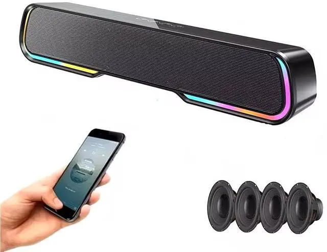 Main image of Computer Speakers for Desktop PC, Bluetooth PC Speakers with Dynamic RGB Light, Wired USB Plug & Play Computer Sound Bar, USB/Type-C Powered Gaming Speakers for Desktop, Laptops, Phone, Tablet