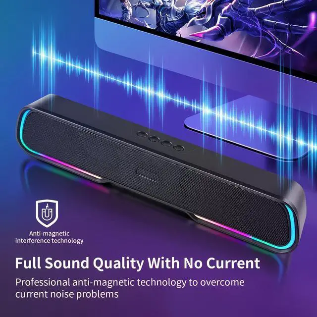 Alt view image 6 of 7 - Computer Speakers for Desktop PC, Bluetooth PC Speakers with Dynamic RGB Light, Wired USB Plug & Play Computer Sound Bar, USB/Type-C Powered Gaming Speakers for Desktop, Laptops, Phone, Tablet