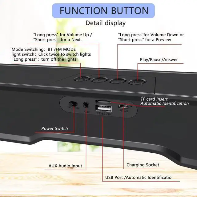 Alt view image 7 of 7 - Computer Speakers for Desktop PC, Bluetooth PC Speakers with Dynamic RGB Light, Wired USB Plug & Play Computer Sound Bar, USB/Type-C Powered Gaming Speakers for Desktop, Laptops, Phone, Tablet