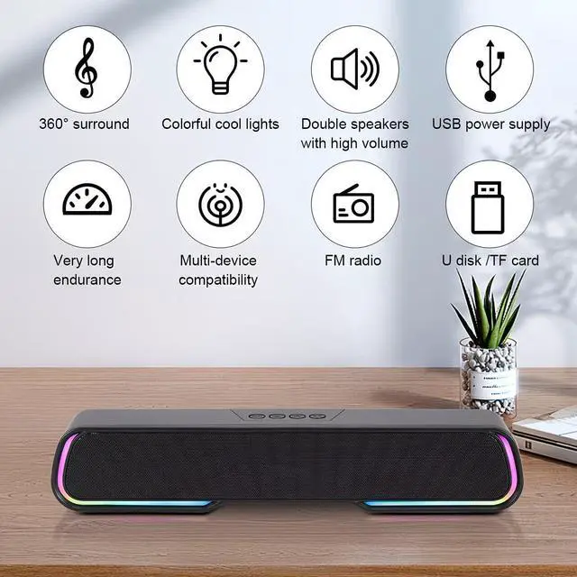 Alt view image 5 of 7 - Computer Speakers for Desktop PC, Bluetooth PC Speakers with Dynamic RGB Light, Wired USB Plug & Play Computer Sound Bar, USB/Type-C Powered Gaming Speakers for Desktop, Laptops, Phone, Tablet
