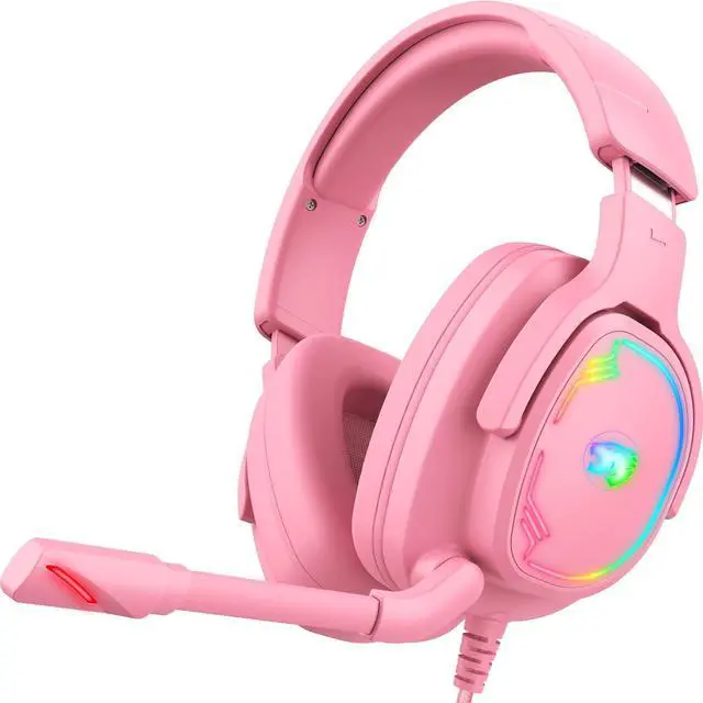 Main image of Gaming Headset with Microphone, 7.1 Surround Sound and Noise Canceling Over Ear Headphones for PC/PS5/PS4/Xbox Series/Switch, RGB Light and Soft Memory Earmuffs (Pink)