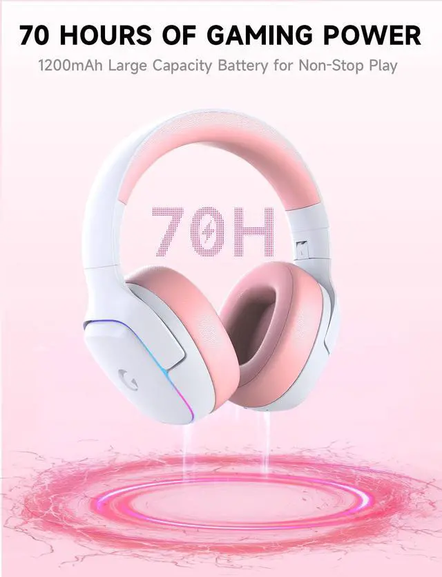 Alt view image 3 of 7 - 2.4GHz Wireless Gaming Headsets for PS5, PS4, PC, Switch - Bluetooth 5.3 Gaming Headphones with Noise Canceling Mic, 7.1 Surround Sound, 70H Battery, RGB Lighting - Pink