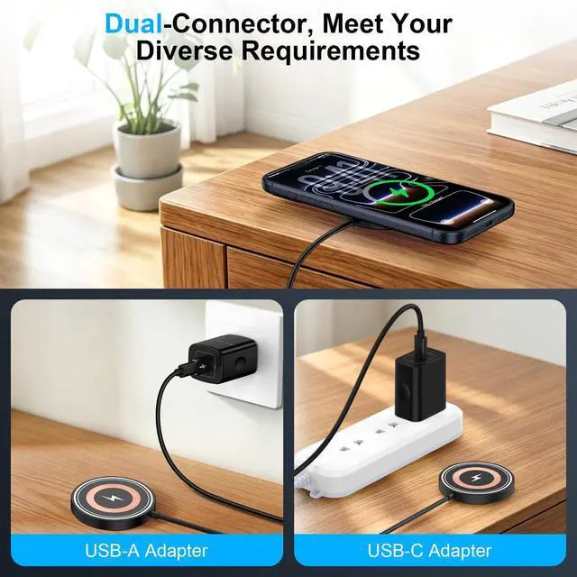 Alt view image 4 of 6 - Samsung S26 Ultra Wireless Magnetic Charger for Samsung Galaxy S26 Plus/S25/S24/S23/S22/S21/S20/15W Wireless Magsafe Charger Fast Charging Pad with USB A Adapter for iPhone 17e/17 Pro Max/16/15/14/13