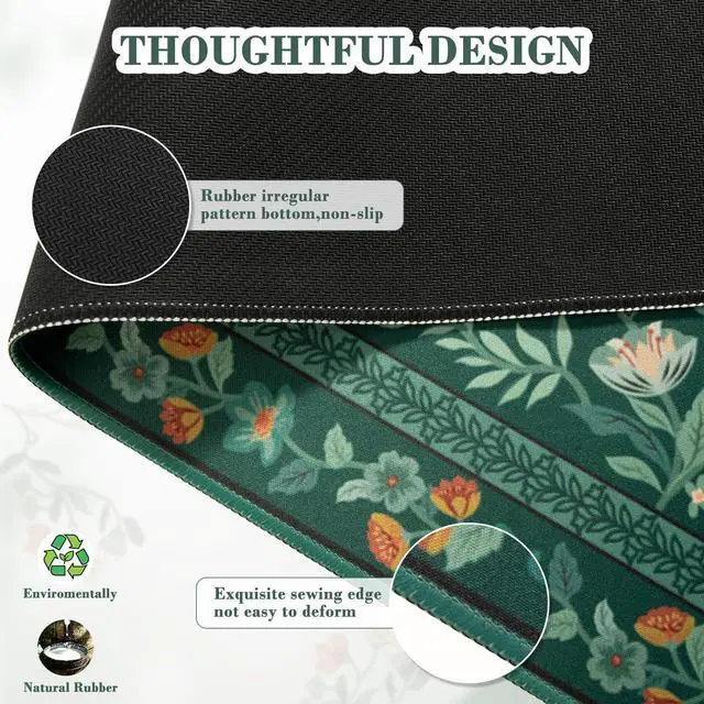 Alt view image 3 of 6 - Desk Mat for Keyboard and Mouse, Large Mouse Pad, Desk Pad Mat, Anti-Slip Big Mousepad with Stitched Edges for Computer Desktop(Deep Green)