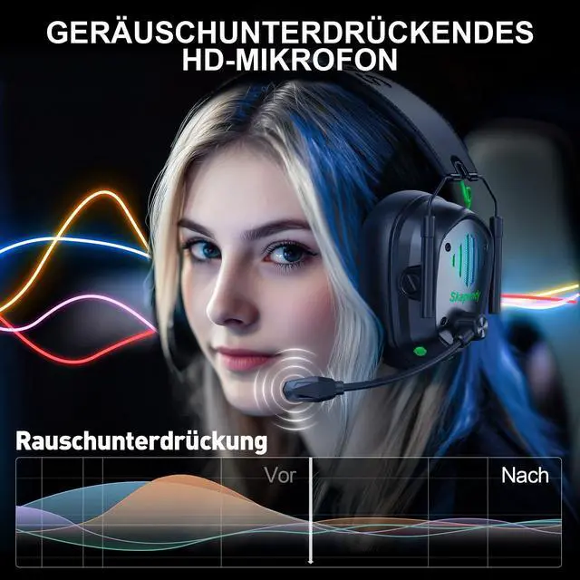 Alt view image 2 of 7 - Wireless Gaming Headset for PS5, PS4, PC, Switch 2.4GHz & Bluetooth Gaming Headphones with Mic, 3D Stereo Surround Sound, 20ms Low Latency, ENC Noise Canceling, RGB Light, 50H Battery